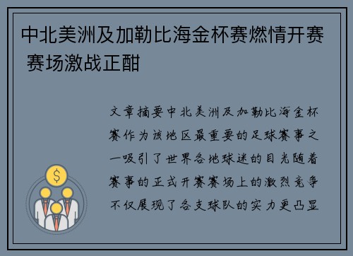 中北美洲及加勒比海金杯赛燃情开赛 赛场激战正酣 中北美洲及加勒比海金杯赛燃情开赛 赛场激战正酣